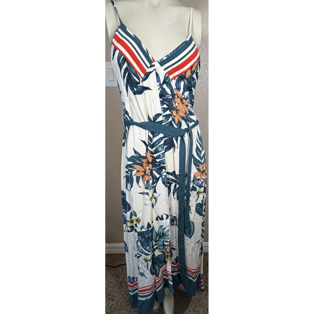 Lulus Tropical Floral Maxi Dress White Blue Orange Resort Wear Women's M